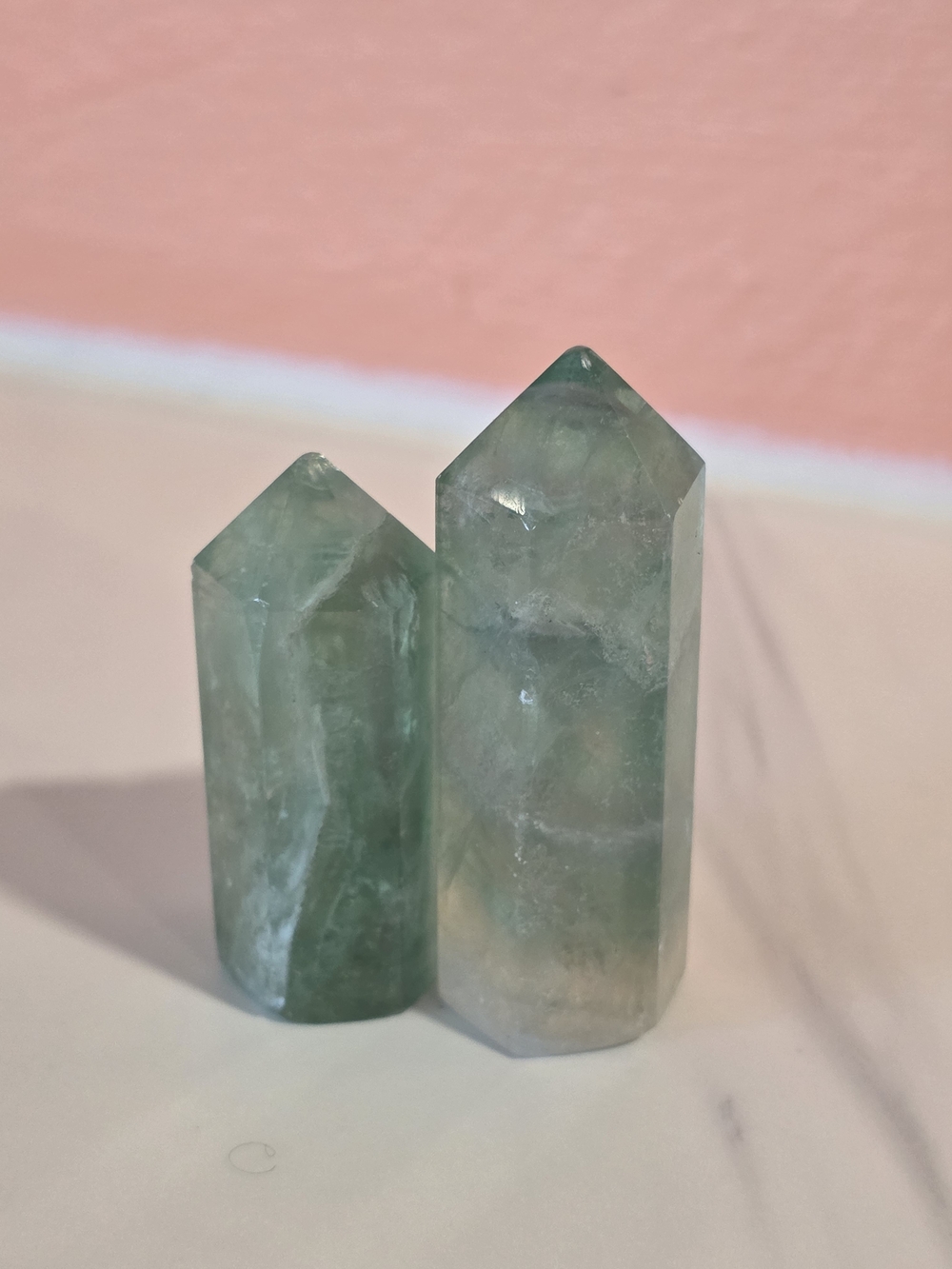 Vintage Green Fluorite Crystal Point Pair - Green Accent Boho Home Decor